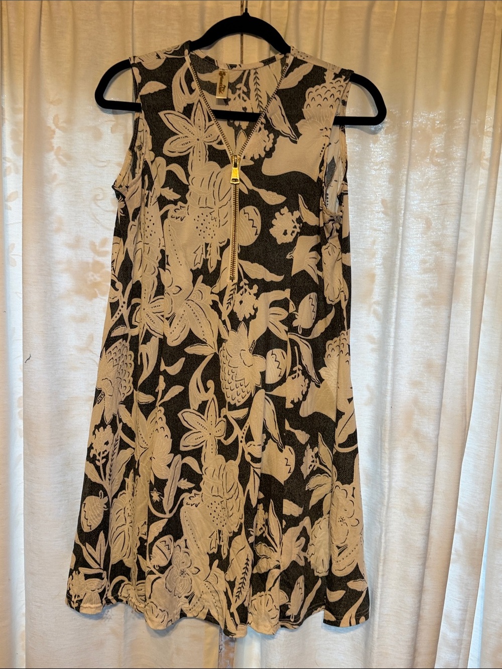 Shoreline Black & White Floral Zip-Front Mini Dress